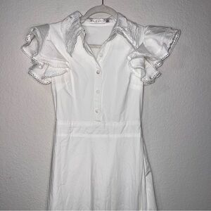 Chicways White Ruffled Maxi Shirt Dress